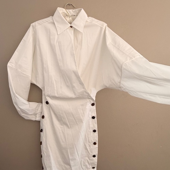 PHILOSOPHY di LORENZO SERAFINI Rare Pure White Stretch Wrap Ruched Shirt Dress - Picture 5 of 9
